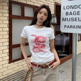 Women's Slim Fit Casual Printed Short Sleeves Short T-shirt